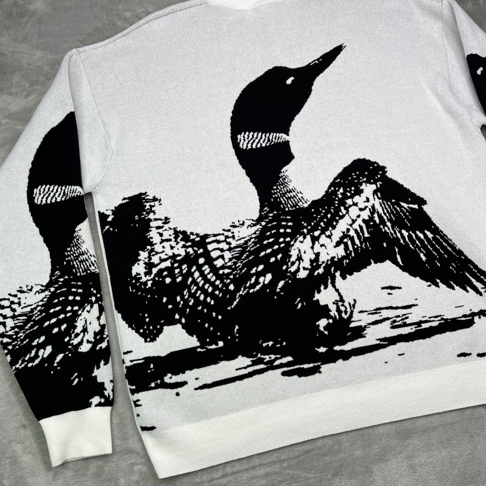Waggle Loon Call Wildknit Crewneck Sweater Mens XL White Black Bird Graphic - Picture 6 of 11